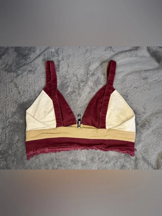 Girls Colorblock Bralette in Burgundy, Cream & Tan - Picture 3 of 3